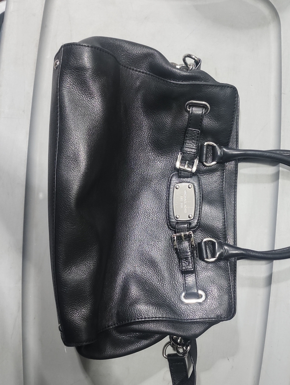 Michael Kors Collection Black Leather Shoulder Bag with Silver Hardware